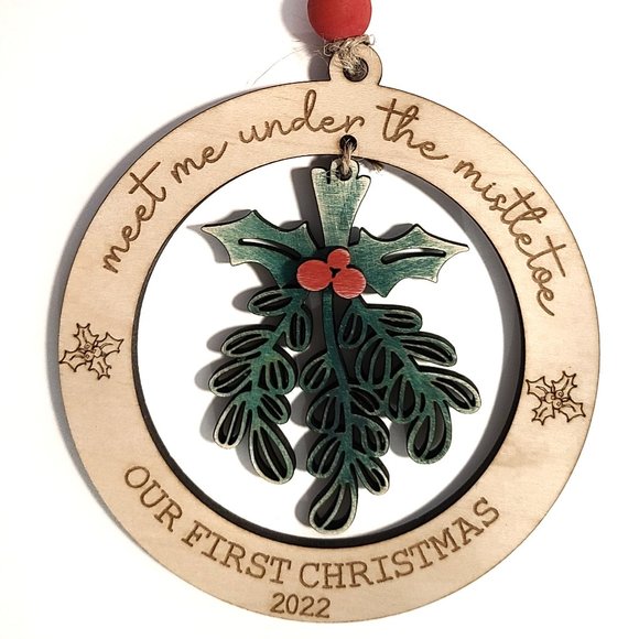 Wooden Christmas ornament Our first Christmas meet me under the mistletoe - Picture 1 of 8